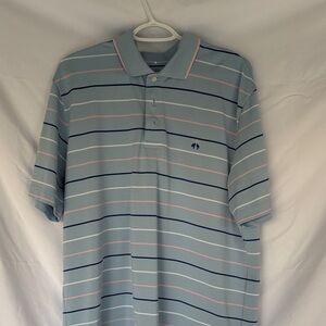 Brooks Brothers Blue Polo with Pink and White Stripes